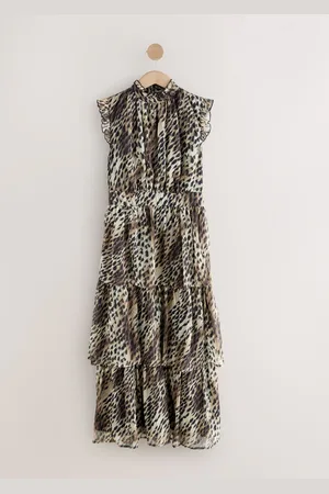 Next Animal Leopard Print Printed High Neck Tiered Occasion Maxi Dress