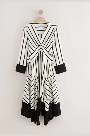 Next & White Stripe Asymetric Kaftan Maxi Dress
