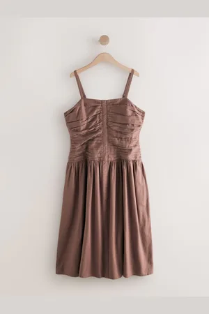 Next Chocolate Ruched Strappy Midi Dress