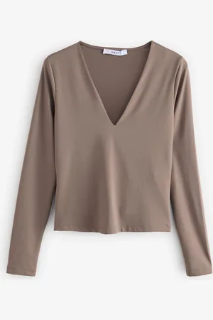 Next Mink Soft Touch Polyamide Long Sleeve V-Neck Top
