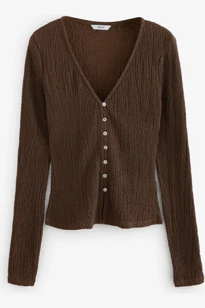 Next Chocolate Textured Long Sleeve Button Through Cardigan