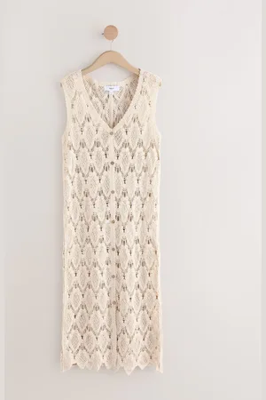 Next Crochet Button Through Beach Midi Dress