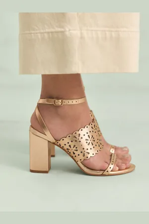 Next Tabitha Simmons x Dahlia Leather Round Toe Laser Cut Detail Block Heel Sandals