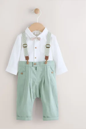 Next Sage Baby 100% Cotton Shirt Trousers and Braces Set 4 Piece (0mths-2yrs)