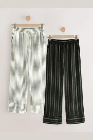 Next & White Stripe Linen Blend Pyjama Bottoms 2 Pack