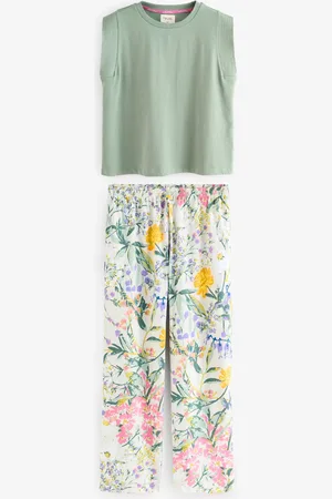 Next Sage Floral 100% Cotton Cap Sleeve Pyjamas