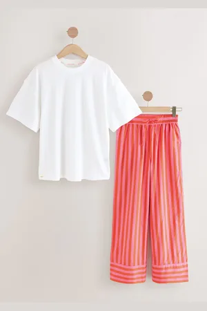 Next Fluro Stripe Cotton Blend Short Sleeve Pyjamas