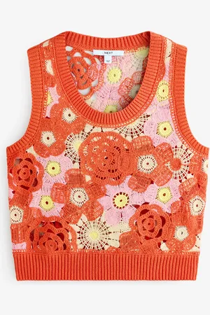 Next Orange Floral Crochet Tank