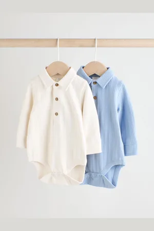 Next Blue/ Baby Jersey Collar 100% Cotton Bodysuits 2 Pack