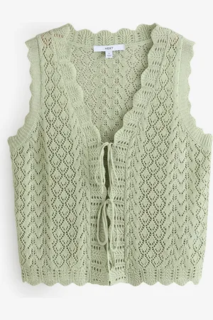 Next Sage Lace Knit Tie Front Vest with Linen