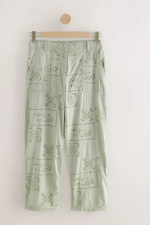 Next Sage 100% Cotton Embroidered Trousers