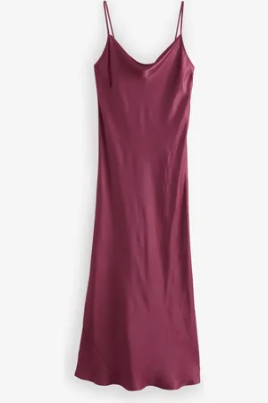 Next Burgundy Red Satin Cowl Neck Strappy Tie Back Midi Slip Dress