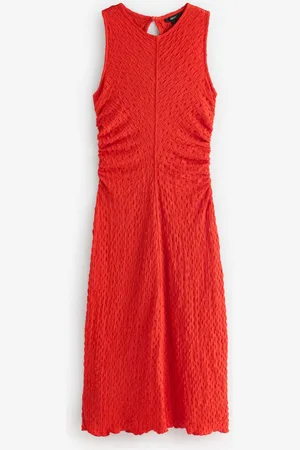 Next Bright Orange Sleeveless Textured Ruched Maxi Dress