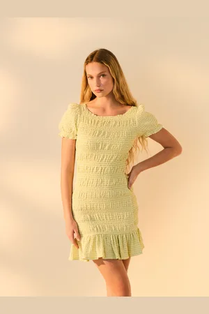 Next Pastel Gingham Shirred Puff Sleeve Mini Dress