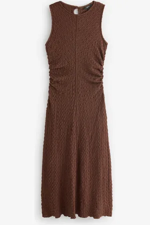 Next Chocolate Sleeveless Textured Ruched Maxi Dress