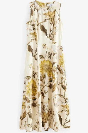 Next Pastel Yellow Floral Print Sleeveless Column A-Line Maxi Dress