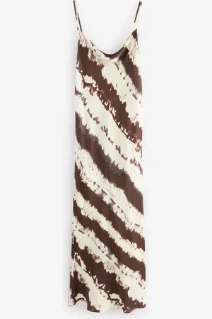 Next Cream/ Cow Print Satin Cowl Neck Strappy Tie Back Midi Slip Dress