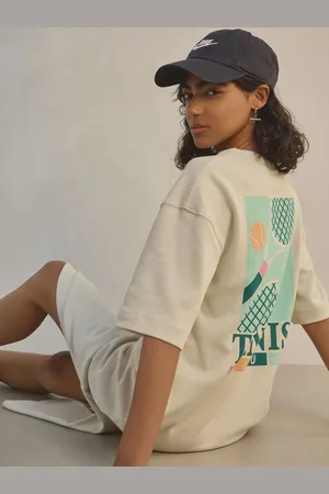 Next Ecru Tennis Graphic Short Sleeve Crew Neck Jersey Back Graphic Midi Dress