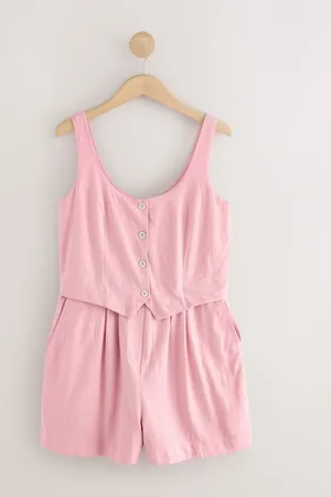 Next Pastel 100% Cotton Sleeveless Waistcoat Style Playsuit
