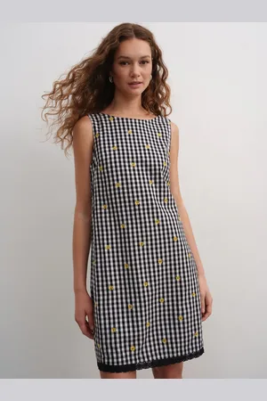 Next /White Gingham Embroidered Daisy Mini Shift Dress