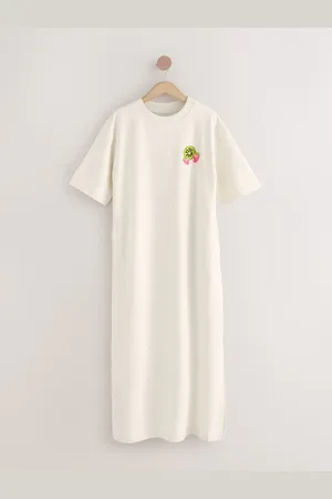 Next Off Cream Fruit Graphic Short Sleeve Crew Neck Jersey Back Graphic Midi Dress