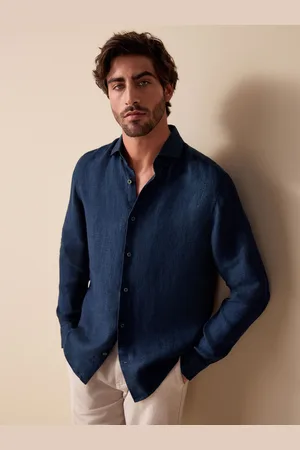 Next Regular Fit 100% Linen Short Long Signature Textured Shirt