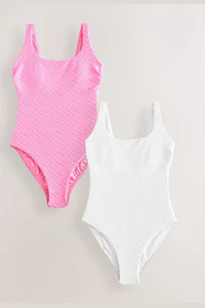 Next Pink/ Zigzag Textured Tummy Control Scoop Swimsuit 2 Pack