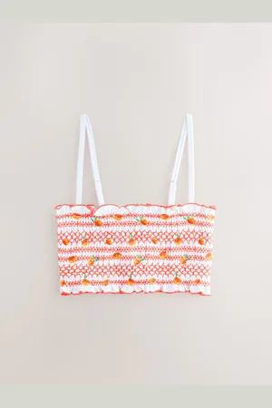 Next Embroidered Peach Shirred Bandeau Bikini Top