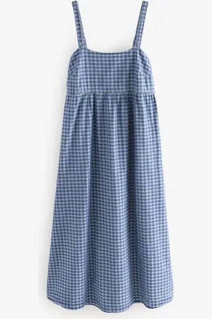 Next Gingham Strappy Denim 100% Cotton Midi Dress