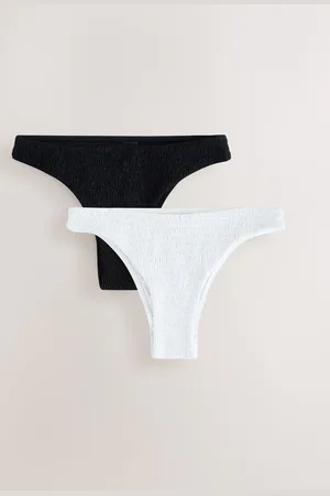 Next White/ Shirred Brazilian High Leg Bikini Bottoms 2 Pack