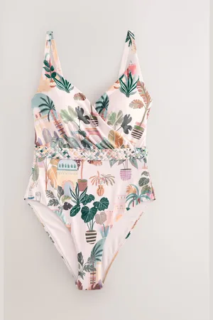 Next Scenic Print Plaited Belt Tummy Control Plunge Wrap Swimsuit