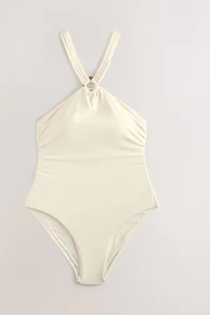 Next Ecru Macrame Halterneck Tummy Control Swimsuit