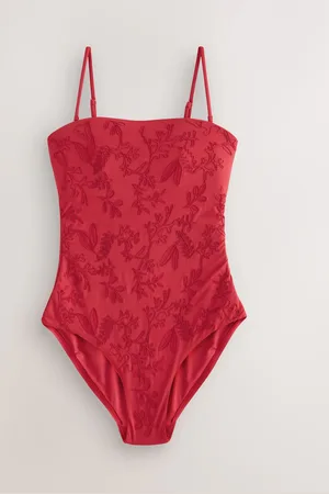 Next Red Embroidered Tummy Control Bandeau Swimsuit