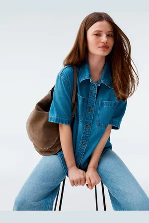 Next Mid Oversized Short Sleeve 100% Cotton Denim Shirt