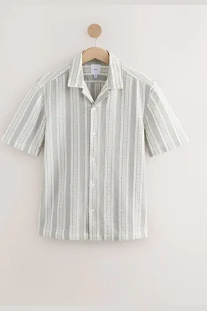 Next 100% Cotton Textured Stripe Short Sleeve Shirt
