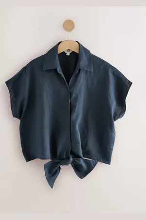 Next Slate 100% Linen Tie Front Short Sleeve Shirt