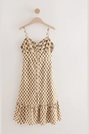 Next Khaki Button Down Midi Dress With Linen