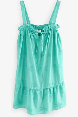 Next Aqua Embroidered 100% Cotton Summer Mini Dress