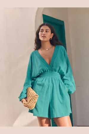 Next Teal 100% Cotton Long Sleeve Playsuit