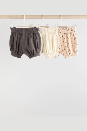 Next Charcoal / Cream Ditsy Baby Jersey 100% Cotton Shorts 3 Pack
