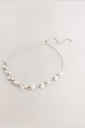 Next Tone Sparkle Pearl Effect Pully Necklace