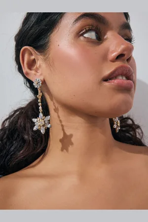 Next Tone Flower Sparkle Long Drop Earrings