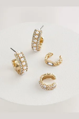 Next Tone Sparkle Hoop Earrings And Ear Cuff Pack