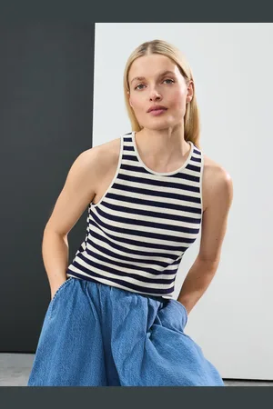 Next /White Knitted Stripe Racer Tank