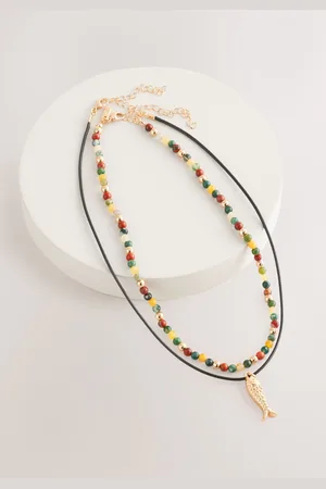 Next Multi Coloured Bead and Cord Fish Charm Necklace
