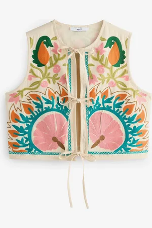 Next Bright Floral Print Embroidered Cropped Waistcoat