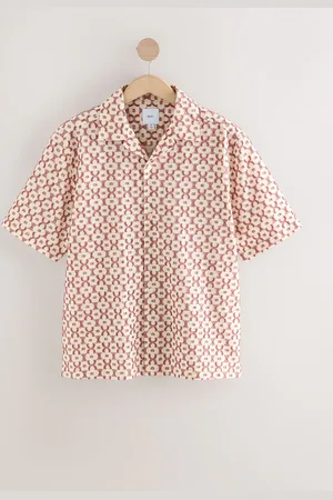 Next Red Trellis Textured Short Sleeve 100% Cotton Shirt