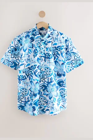 Next Watercolour Floral Printed Short Sleeve 100% Cotton Shirt
