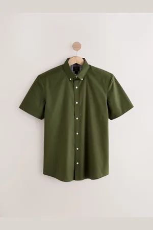 Next Olive Stretch Oxford Short Sleeve Shirt