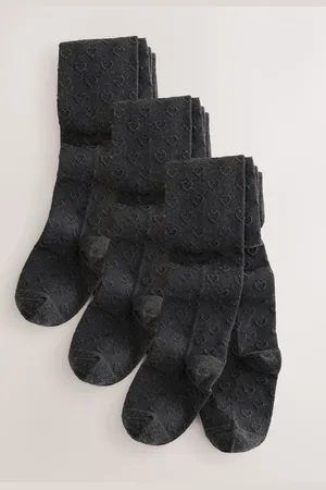 Next 3 Pack Cotton Rich Textured Heart School Tights